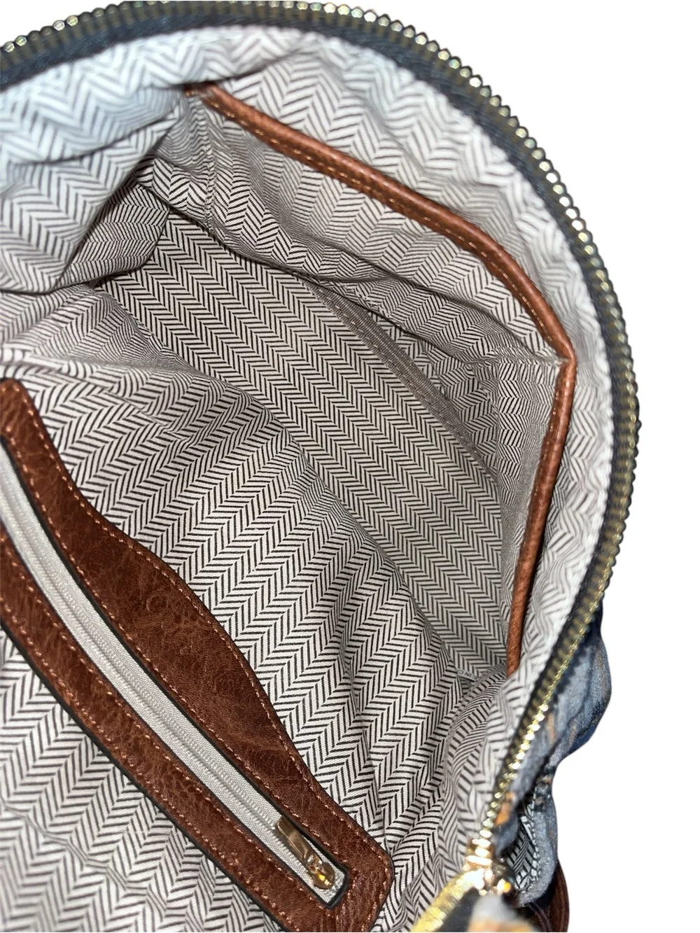 Plaid Wool Backpack with Brown Leather Straps - Beige and Orange